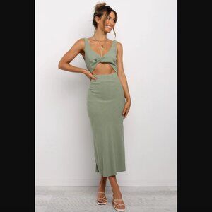 Petal & Pup Apollo Olive Green Twist Front Cut Out Midi Dress 4